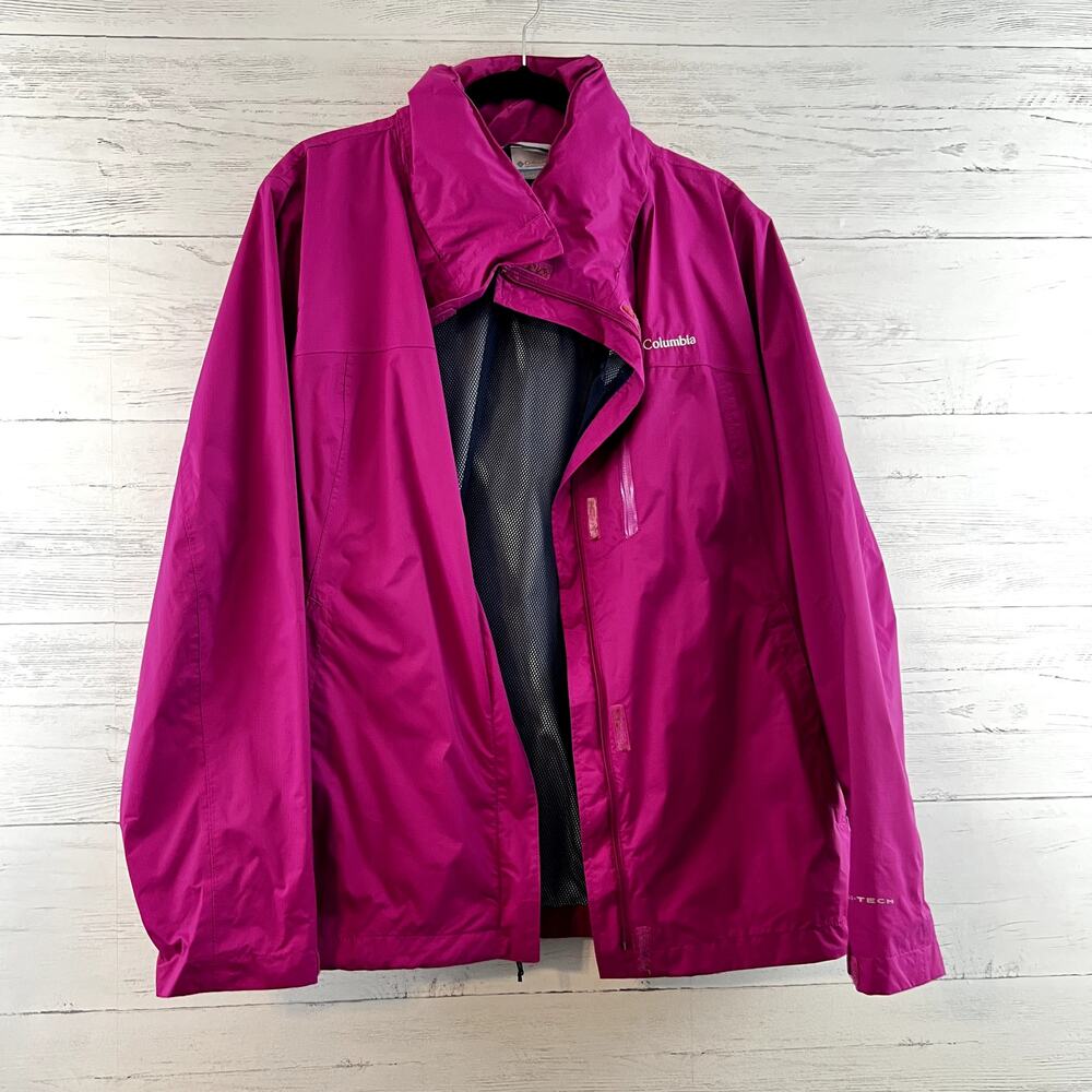 Columbia Pink Full Zip Packable Hood Rain Jacket Size XL